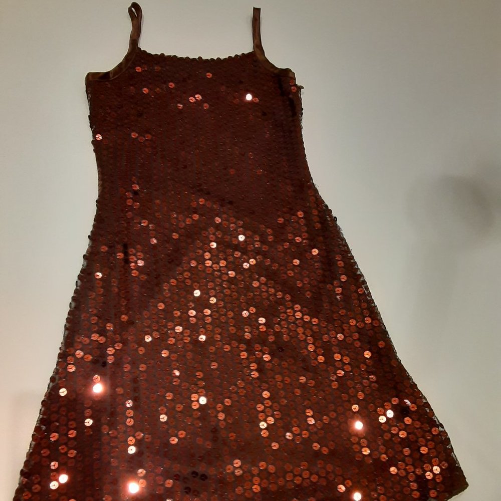 Girls Holiday Party Sequin dress - copper brown size 7